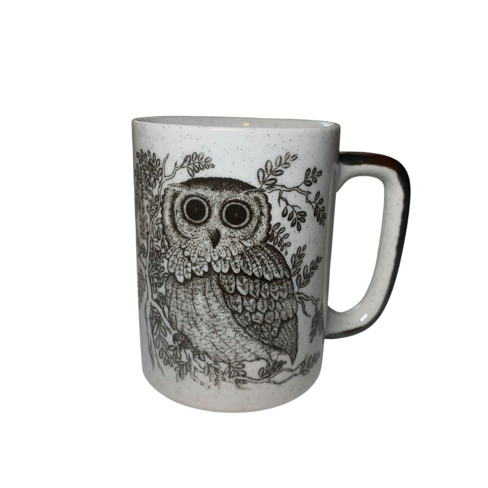 Vintage Otagiri Hand Painted Embossed Owl Speckled Stoneware Coffee Tea Mug